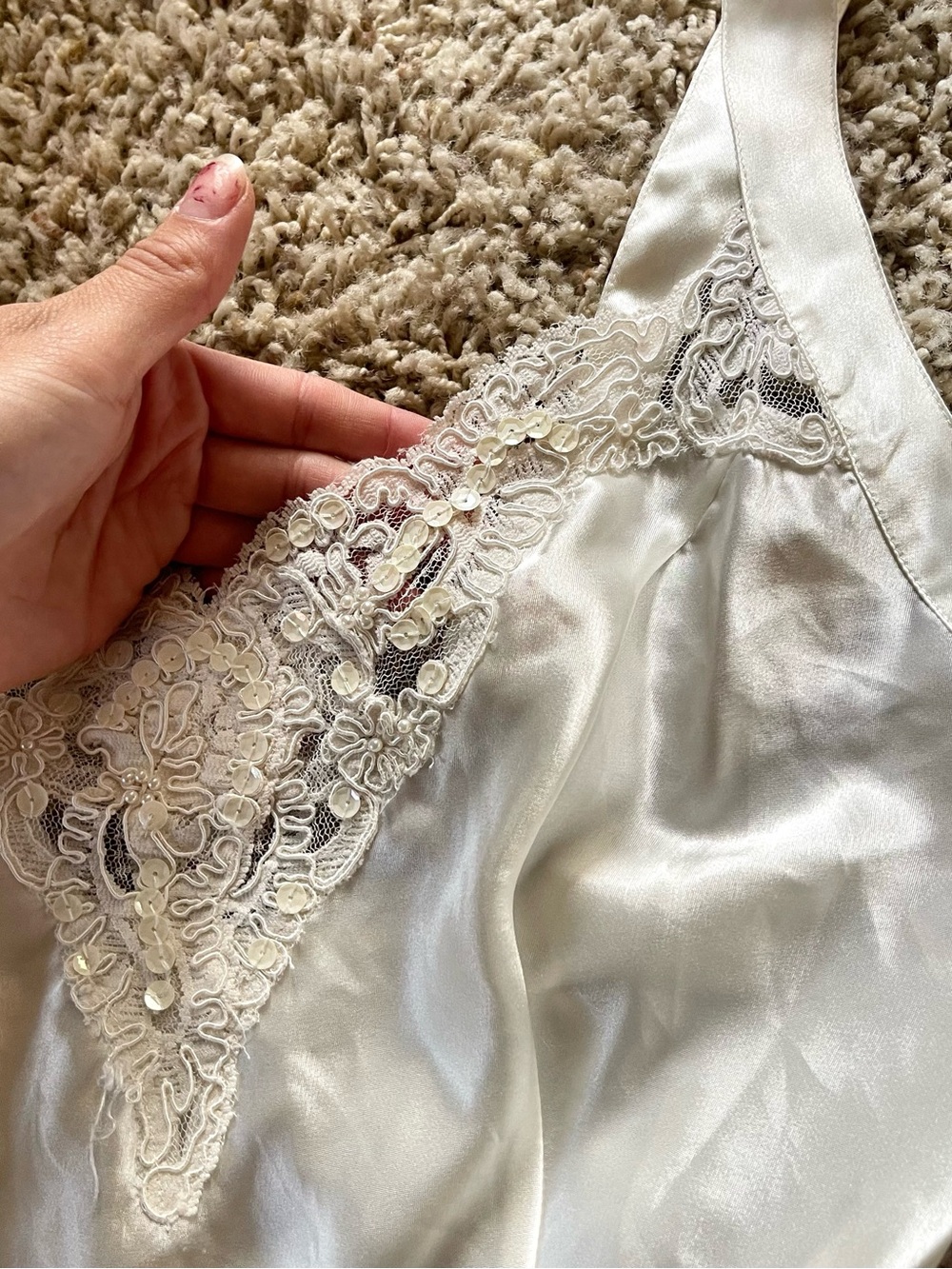 Vintage Victoria's Secret Ivory Satin Lace-Trim Chemise - Picture 6 of 6